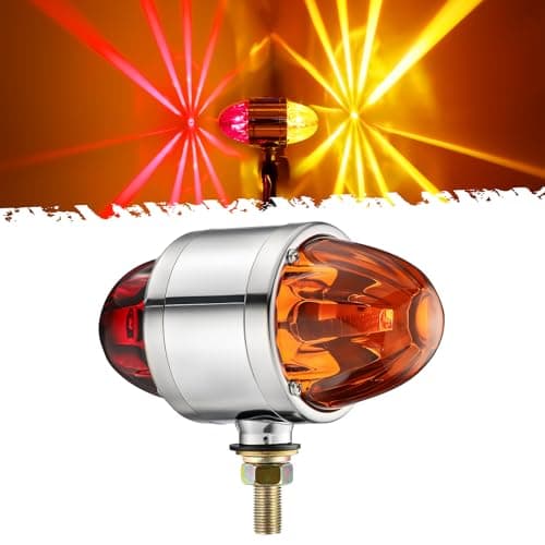 Partsam 1x Glass Watermelon Light Dual Revolution Double-Face Amber Red LED Turn Signal Marker Light, Zinc Alloy Housing Amber Red Lens Post Mount for Peterbilt Freightliner Semi Truck Trailer, 10-30V