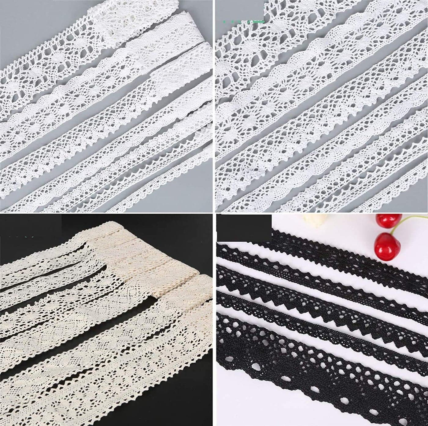 DIY Crafts Pack of 15 mtr 15x1, White, 15 Yards White/Black/Ivory Knitting Cotton Lace Ribbon Handmade Patchwork Scrapbook Craft for DI(Pack of 15 mtr 15x1, White)