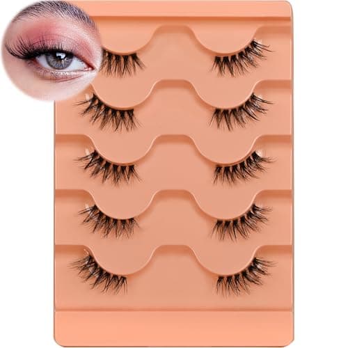 Half Lashes Wispy 34 False Eyelashes Natural Look Fluffy Clear Band False Cat Eye Lashes that Look Like Extensions Soft Handmade Reusable Half Eyelashes5 Pairs Pack