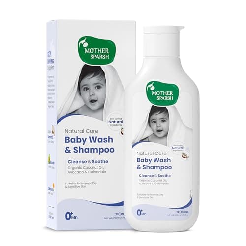 Mother Sparsh Natural Care Baby Wash & Shampoo-200ml | Baby Head to Toe Wash | Tear Free Formula With Organic Coconut Oil, Calendula & Avocado | Suitable for Newborn Sensitive Skin