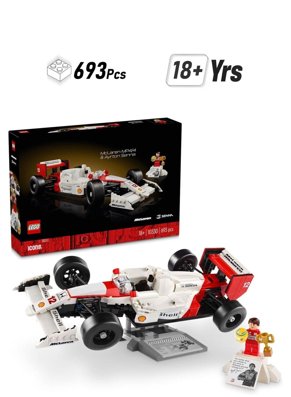 LEGO Icons Mclaren MP4/4 And Ayrton Senna 10330 Building Blocks Toy Car Set (693 Pieces)