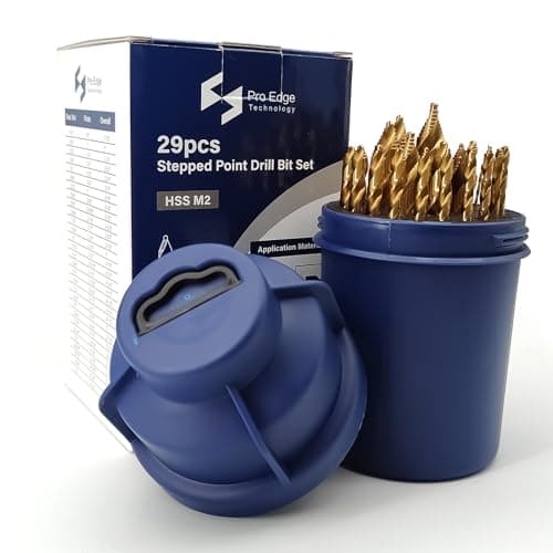 Pro Edge 29 Piece HSS Stepped Point Drill Bit Set, 1/16"-1/2" Titainnium Coating 3-Flat Shank No Pre-Drilling Twist Drill Bit Set for Acrylic Metal, Steel, Wood, Plastic, with Round Case