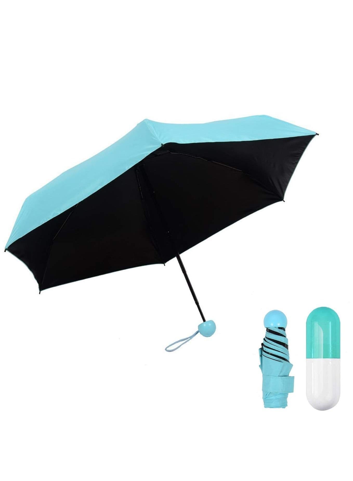 Pocket Umbrella Ultra Light Mini Umbrella 5 Folding Compact Umbrella with Lovely Capsule Case Pocket Umbrella Blue
