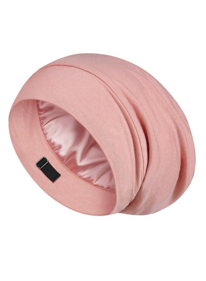 Mulberry Silk Bonnet for Sleeping Women, No More Frizzy Tangled Hair, Stay On All Night Silk Hair Wrap for Sleeping with Adjustable Strap, Silk Sleep Cap for Women and Men, Pink, Pack of 1