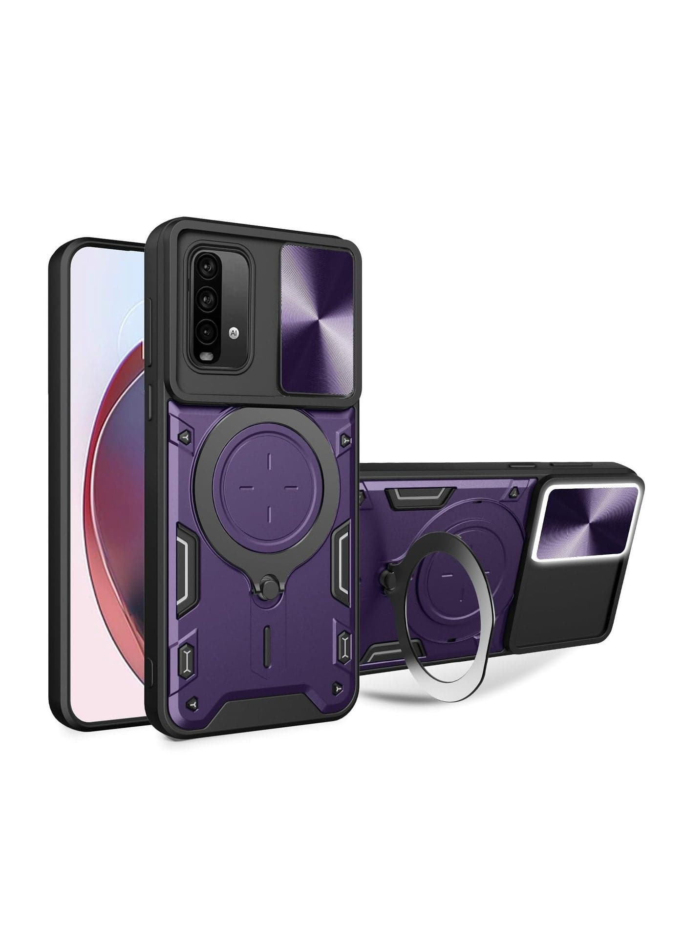 vivo Y76 5G/ Y76S 5G Purple Mobile Phone Case Cover, Slide Camera Lens Cover, 360°Rotating Kickstand Ring, Bumper Shockproof Phone Case,Compatible with Car Magnetic Mount