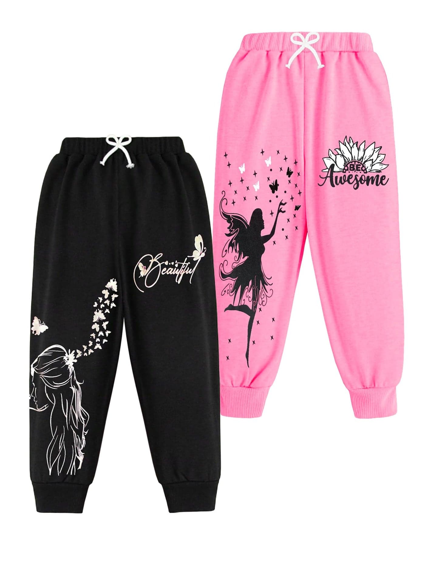 Kuchipoo Girls Regular Fit Mid Rise Track Pants - Pack of 2 (KUC-LOW-143, 6-7 Years, Multi-Colored)
