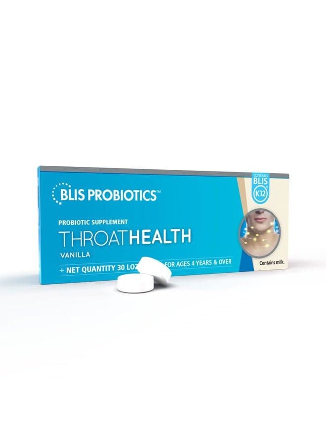 ThroatHealth Oral Probiotics K12 - Immune & Throat Support, Vanilla - 30 Lozenges, 2.5 Billion CFU
