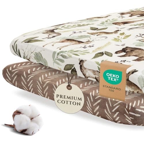 Pobibaby 2 Pack Pack N Play Sheets for Boys Premium Cotton Blend Fitted Playard Sheet Soft Breathable Mini Crib Sheets Boy Playpen Mattress Cover for Standard Travel Playards 38x26 Wildlife