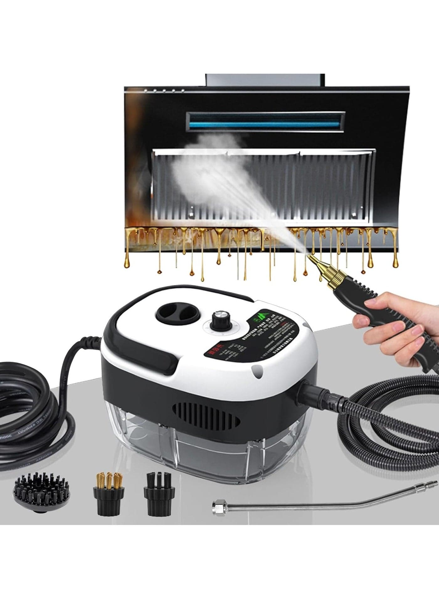 2500W Portable Handheld Steam Cleaner High Temperature Pressurized Steam Cleaning Machine with Brush Heads and Gloves for Kitchen Furniture Bathroom Car