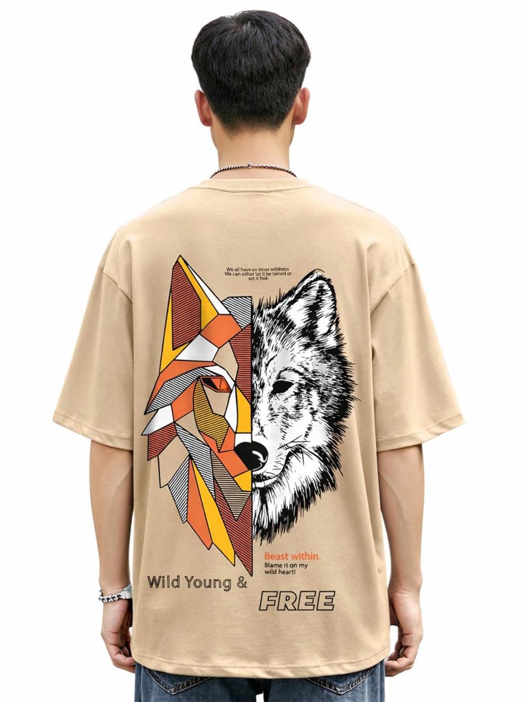 Bewakoof Men's Cotton Graphic Printed Oversized T-Shirt_620155_Brown_M