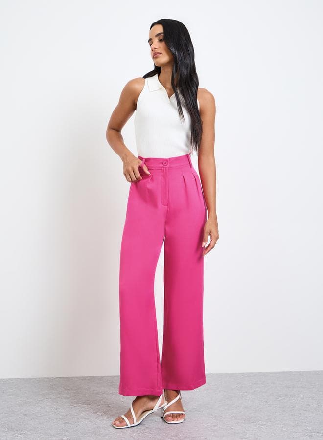 Pink Solid Straight Leg Pants