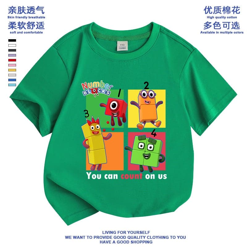 2024 Cartoon Digital Building Blocks All-Match Base Shirt Men'S And Women'S Children'S Wear Niche Short-Sleeved Ins Style T-Shirt