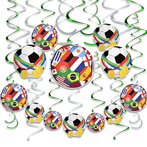 AhfuLife 28 Pcs Soccer Hanging Swirl for World Cup Decorations 2026 Soccer Party Decorations Soccer Birthday Party Decorations Gifts for Olympic Party Birthday Decorations
