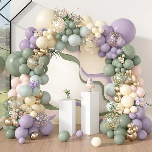 Toys Treasure We Deliver Smiles Rubber 174Pcs Dusty Green Purple Pink Balloon Arch Garland Kit, Gold Confetti Balloons for Baby Shower Wedding Tea Wildflower Birthday Party Decorations