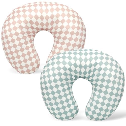 FEBSNOW 2 Pack Baby Nursing Pillow Cover Stretchy Soft Cotton Nursing Cover for Breastfeeding Pillow Removable Comfortable Baby Feeding Slipcovers for Boy Girl Checkerboard