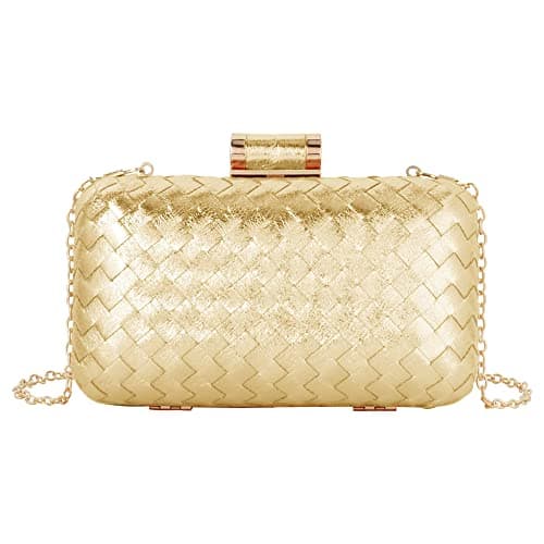 Reberomantic Women Lattice Pattern Metal Handbag Chain Geometric Evening Clutch Purse (V-woven gold)