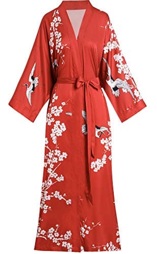 Aensso long soft silk y kimono robes for women, floral lightweight wedding robe