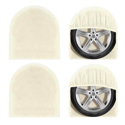 OutdoorLines Outdoor Waterproof Tire Covers Set of 4 UVProof Trailer Wheel Cover Windproof Tires Protector Covering for RV Jeep Travel Boat Trailer Car Motorhome Camper Van Truck 2426 Off White