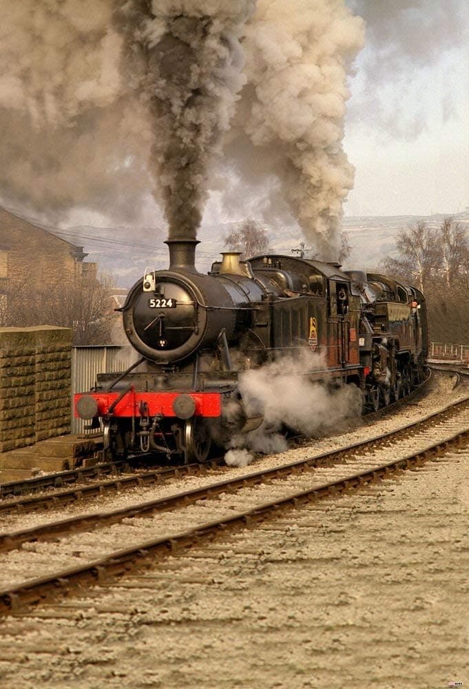Laeacco 3x5ft Vintage Ancient Train Photography Backdrop Chimneys Rocky Railway Landscape Backdrop Rural Cottage Scene Girls Child Adults Photo Background Video Studio Props Boy Birthday Party Poster