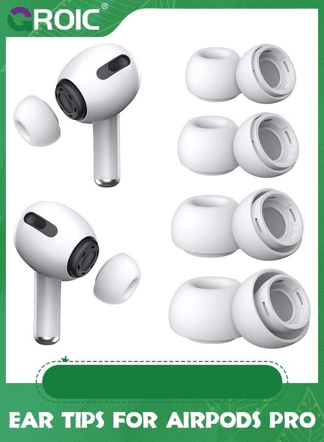 4 Pairs Replacement Ear Tips for AirPods Pro and AirPods Pro 2 with Noise Reduction Hole, XS/S/M/L Silicone Ear Tips for AirPods Pro with Portable Storage Box and Fit in The Charging Case