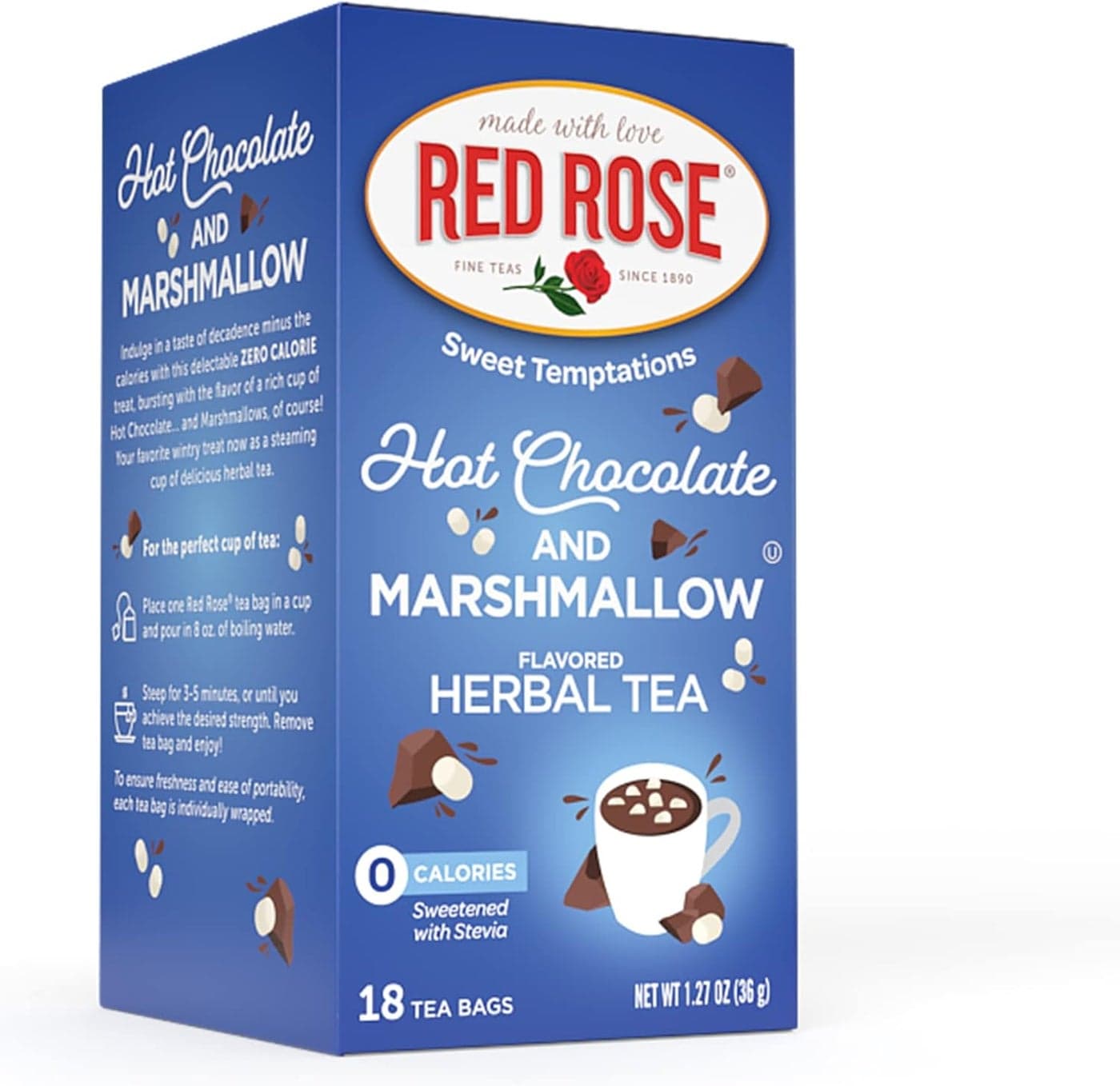Red Rose Sweet Temptations Hot Chocolate and Marshmallow Herbal Tea - Caffeine-Free, Zero Calories, 18 Tea Bags