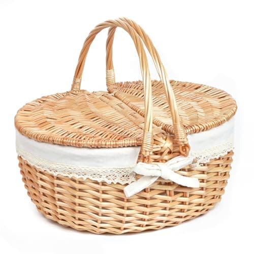 Hap Tim Wicker Picnic Basket for 2 with Lid Unique Gifts Ideas for Couple Engagement Wedding Bridal Shower Family Christmas White Elephant Gifts for AdultsY2408B1