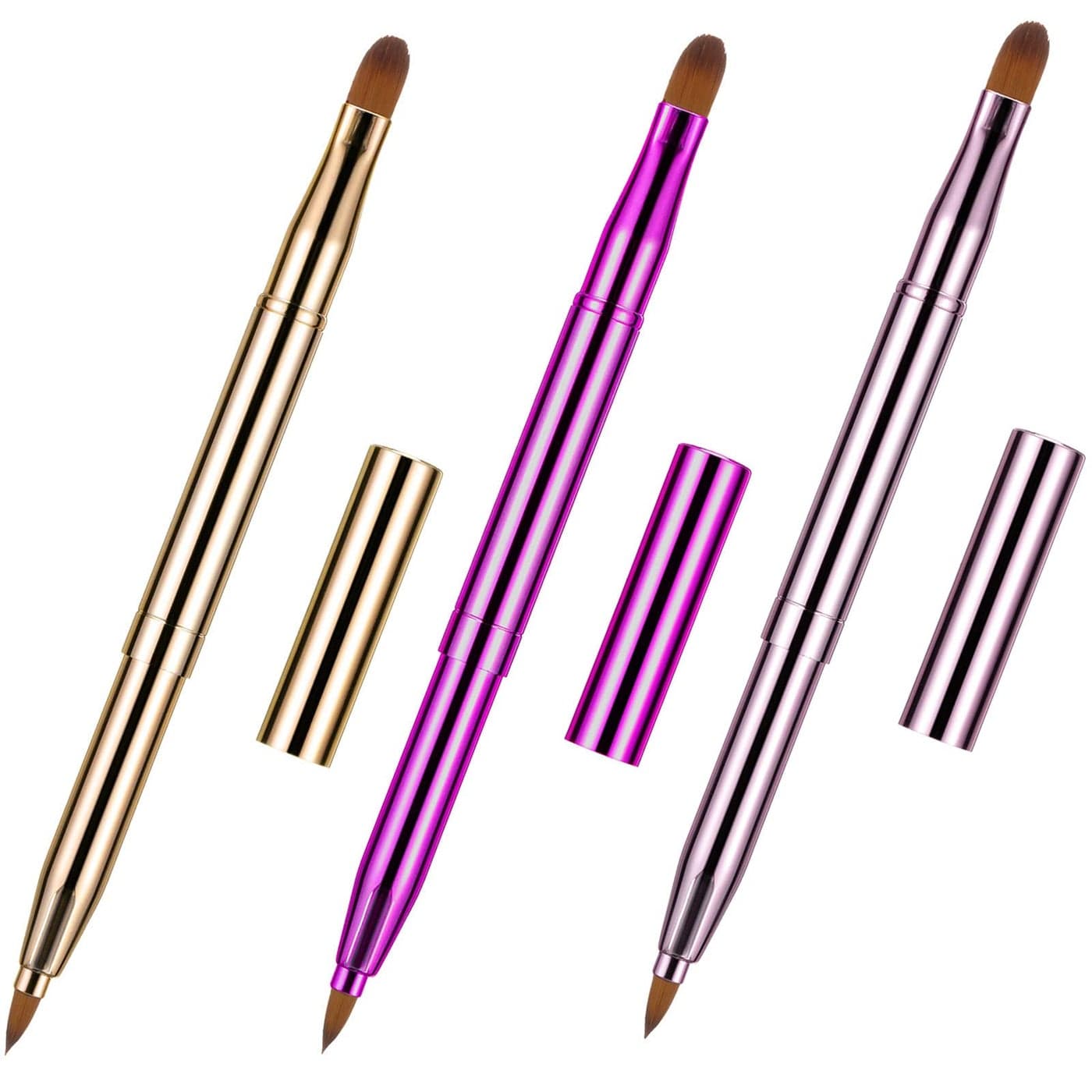 TOODOO 3 Pieces Lip Brush Retractable Lipstick Liner Brush Lipstick Dualended Foundation Makeup Brush with Cap Travel Applicators