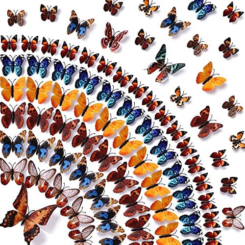 Amaonm 60 Pcs 3D Butterfly Wall Decals Removable DIY Butterfly Art Stickers MultiSize Butterflies Decor for Kids Bedroom Nursery TV Background Living Room Home Wall Decoration Brown
