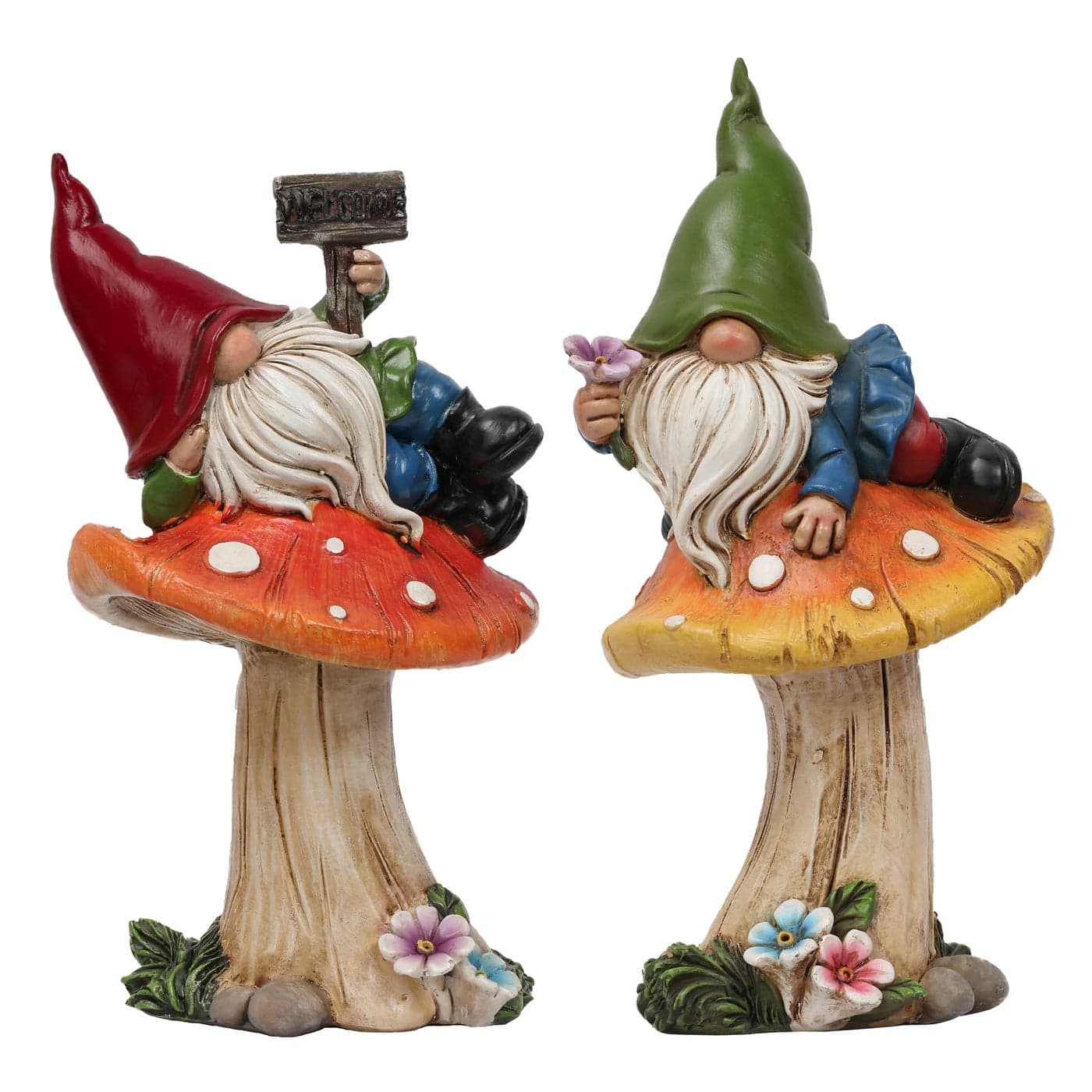 TERESAS COLLECTIONS Resin Statues for Yard Set of 2 Cute Garden Gnomes on Mushroom Statues for Outdoor Patio Porch Lawn Ideal Gift for Dad Mom Birthday Outside Decor Housewarming Gifts 67