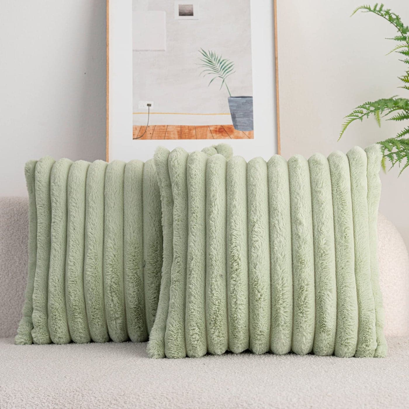 DEELAND Pack of 2DoubleSided Faux Fur Plush Decorative Throw Pillow Covers Fuzzy Striped Soft Pillowcase Cushion Covers for Sofa Couch Bedroom Green 26x26 inch