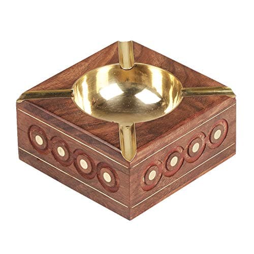 Karigar Creations Aesthetic Kitchen Items Antique Hand Carved Square Ash Tray with 4 Spots for Resting While Smoking Size 4x4x2 inch
