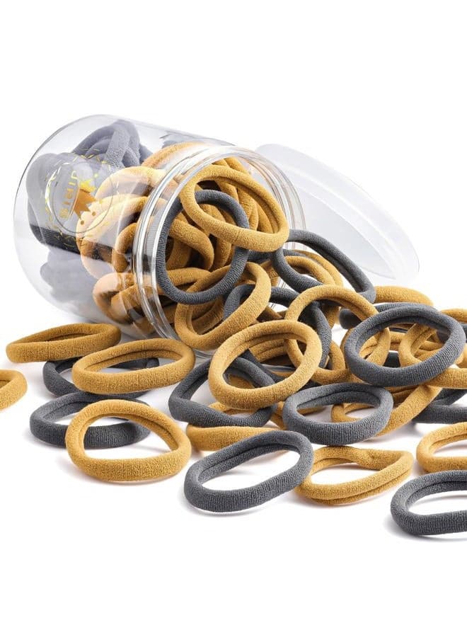 50Pcs Hair Ties for Women Girls,Cotton Seamless Hair Ties, Soft Ponytail Holders,No Crease No Damage Elastics Hair Bands with Box for Thick Heavy and Curly Hair (Camel+Grey)