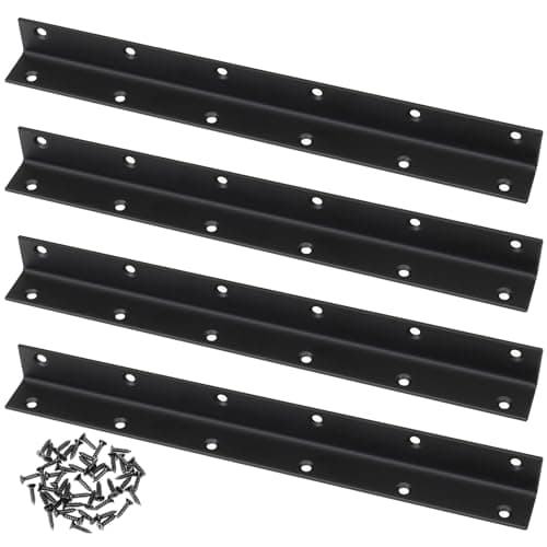 Raised Garden Bed Corner Brackets, 4pcs L Bracket, 90 Degree Angle Brackets, Black Metal Bed Corner Bracket Connectors for Furniture, Wood Frame, Shelf, Cabinet (275x25x25mm)