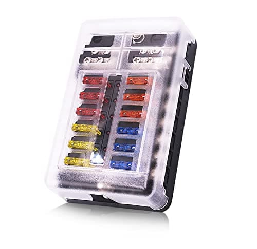 12 Way 12V Blade Fuse Block12 Circuit ATCATO Fuse Box Holder with LED Indicator Waterpoof Cover for 12V24V Automotive Truck Boat Marine RV Van Vehicle