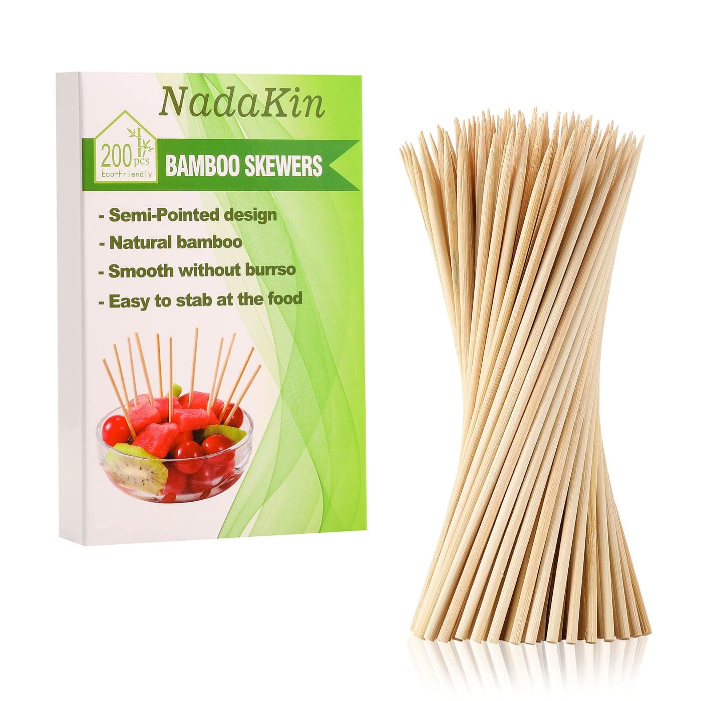 200 PCS Bamboo Skewers 6 Inch Food Sticks for Appetizers Fruit Grilling Kebabs Cocktail Picks for Drinks Toothpicks Natural Kitchen Gadget