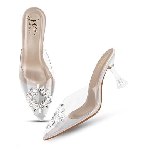 JM LOOKS Fashionable Transparent Rhinestone Crystal Heel Sandals Women Footwear for Parties, Weddings, and Special Occasions - Trendy, Stylish, and Comfortable Sandal