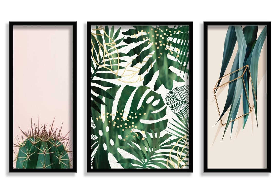 SAF paintings Tropical Leaves Modern Art Black frame painting for Wall Decoration SA-SANFS33512A
