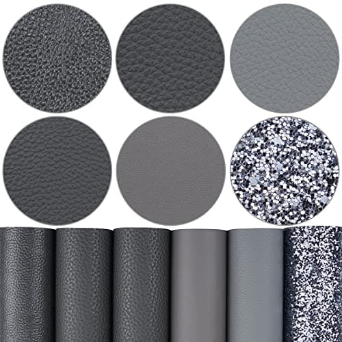 Litchi 6 Pack 8x12 Inch Faux Leather Sheets for Bow Earring, Easy to Cut Vinyl Fabric for Cricut, Durable Fade Resistant Leatherette Without Smell, Dark Gray
