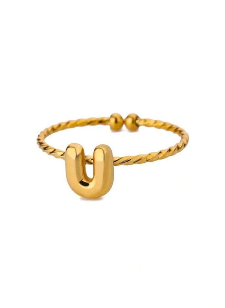 Stainless Steel Gold Plated Ring For Women One Size Designed With Letter