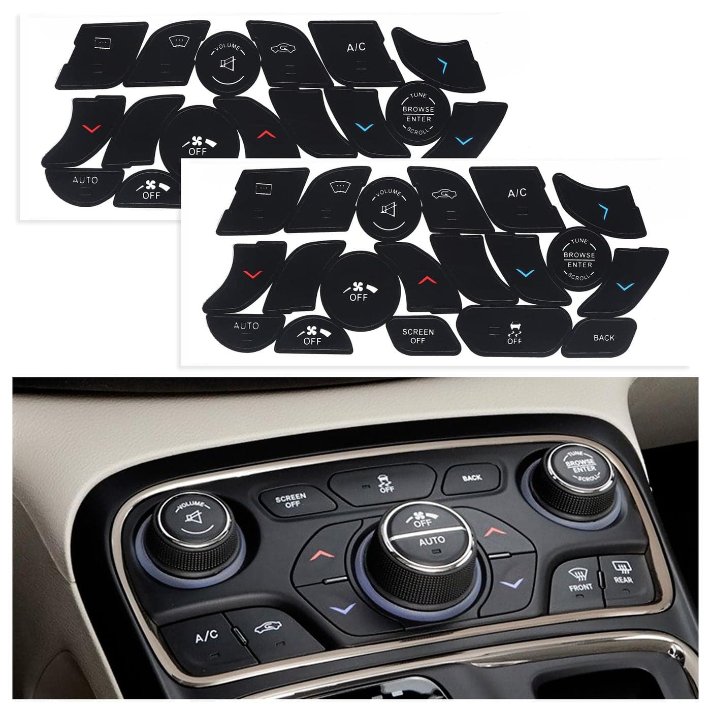2PCS AC Dash Button Repair Kit Compatible with Chrysler 200300Car Button Stickers for Quick Fixing Faded AC Control ButtonsRadioDash Buttons Decals Car Accessories for Chrysler