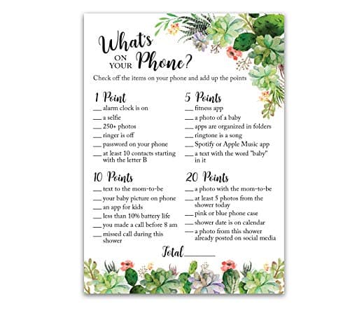 Inscape Creations Succulents Baby Shower Games Whats ON Your Phone Game Pack of 25 Gender Neutral Succulent Greenery Coed Couples Shower Activity Gender Reveal Party G300PHN