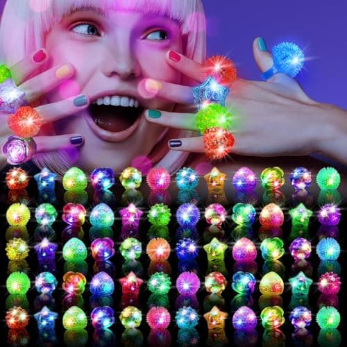 OLUPP Party Favors 100 Pcs Light Up Rings Glow In The Dark Party Supplies 6 Style Flashing Glow In The Dark Rings for Adults Kids LED Ring for Birthday Concert Raves Halloween Christmas