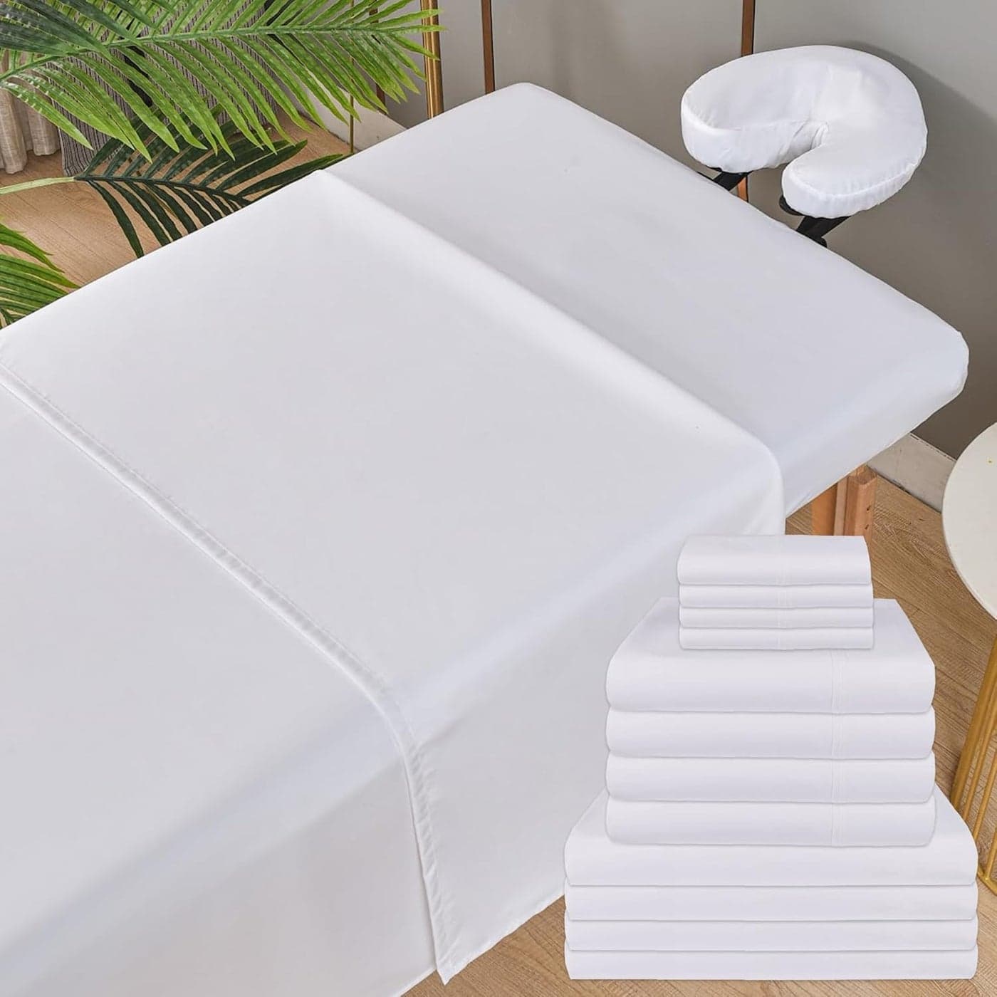 XOLLOZ Massage Table Sheets Set – 3 Piece 4 Set, Microfiber Spa Bed Sheets, Cotton-Feel Massage Bed Cover, Wrinkle & Oil Resistant, Soft Accessories for Estheticians – White