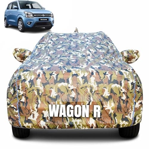 CABIUS 100% Waterproof Car Body Cover for Maruti Suzuki Wagon R (1999-2024) with Mirror Pocket (Heat & UV Resistant, Triple Stitched, Soft Lining, Bottom Elastic & Piping) Camouflage, Military Print
