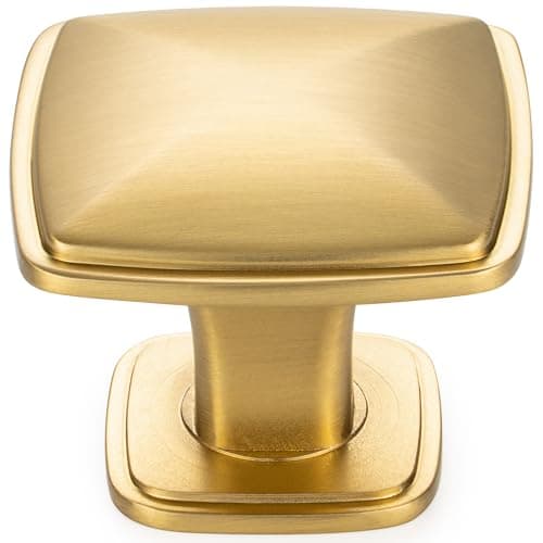 KOOFIZO 10 Pack Brushed Gold Cabinet Knobs Gold Drawer Knobs K02 Square Single Hole Cabinet Pulls for Cabinets Drawer Dresser Cupboard Bedroom Closet Bathroom Vanity