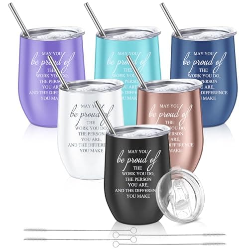 Sieral 6 Pcs Appreciation Gifts Bulk for Women Men 12oz Inspirational Tumbler Stainless Steel Mug Thank You Gifts for Coworker Nurse Teacher VolunteerBe Proud of