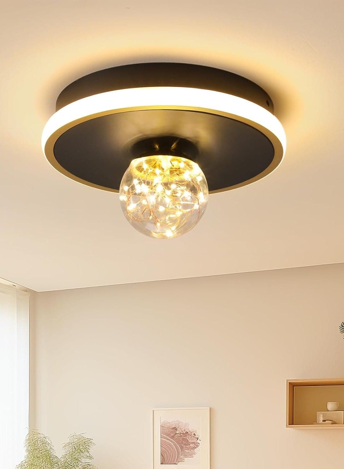 Garwarm LED Ceiling Light,24W Black Ceiling Lamp with LED Ball,Close to Ceiling Lighting,Semi Flush Mount Ceiling lamp for Aisle Porch Stairway Kitchen Entryway Hallway(3000K/Warm Light/7.9 in)