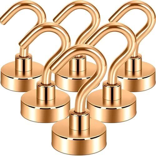 Neosmuk Magnetic Hooks, 30lb+ Heavy Duty Earth Magnets with Hook for Refrigerator, Extra Strong Cruise Hook for Hanging, Magnetic Hanger for Cabins, Grill (Bronze, Pack of 6)