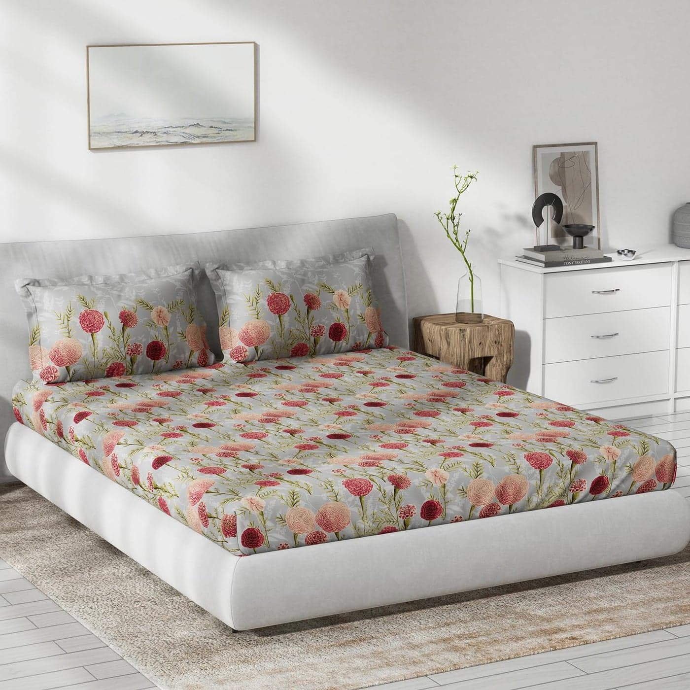 Ddecor Cotton Double Bed Sheet Set with 2 Pillow Covers 229 CM X 274 CM Pink Digital Print Floral 145TC GSM