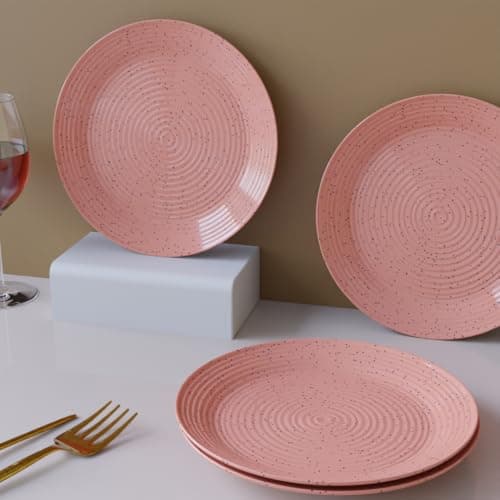 The Earth Store Spiral Pink Ceramic Quarter Plates Set of 4 | Microwave & Dishwasher Safe Plate | Half Plate for Dessert, Snacks, Dinner and More Serving | Snack Plates for Gifting, Daily Use